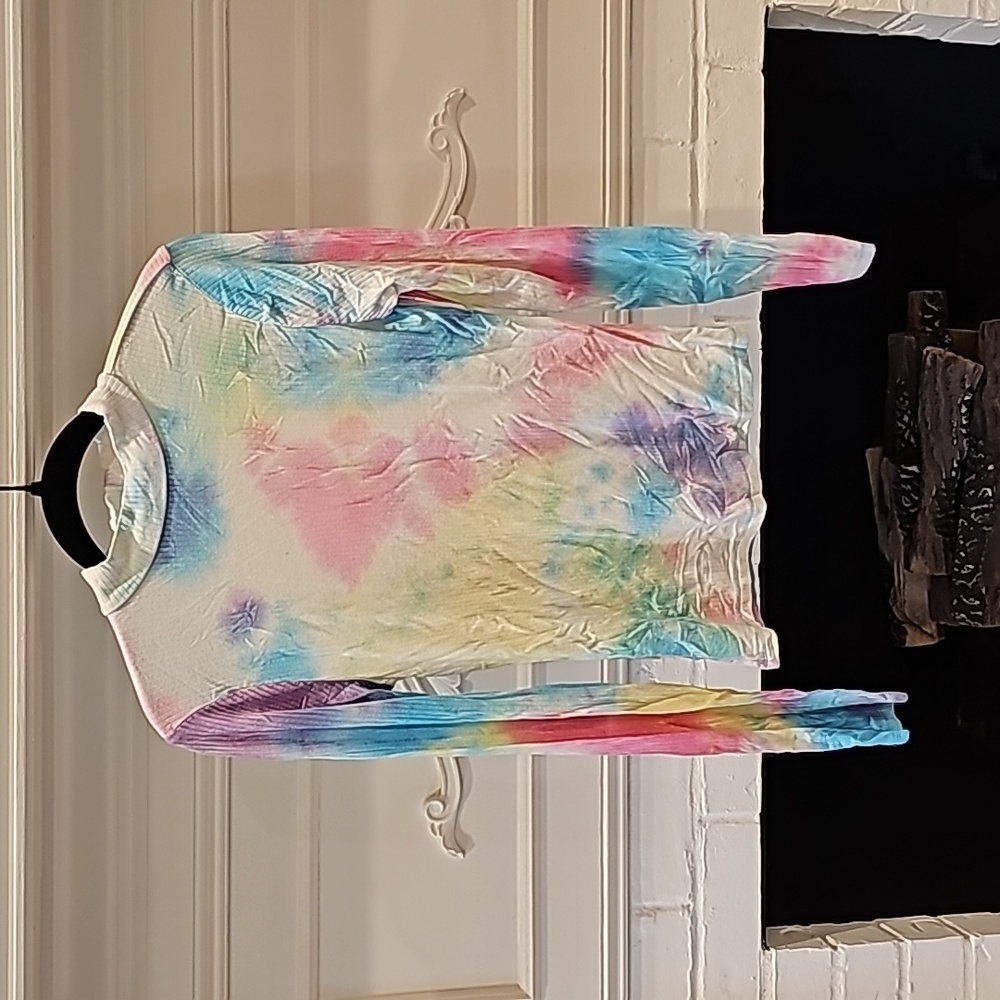 LOVE STREAK: Mock neck rib knit tie-dye shirt